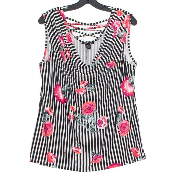 Top Cowl Floral Cottage Academia Preppy Romantic Retro Stripe Black Pink Large - Picture 1 of 4